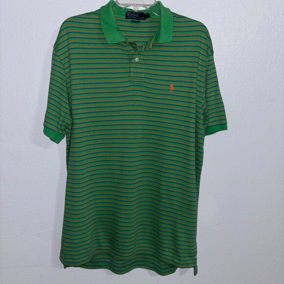 Polo Ralph Lauren Other - Polo Ralph Lauren Mens L Green Orange Blue Stripe Polo Shirt Short Sleeve Cotton